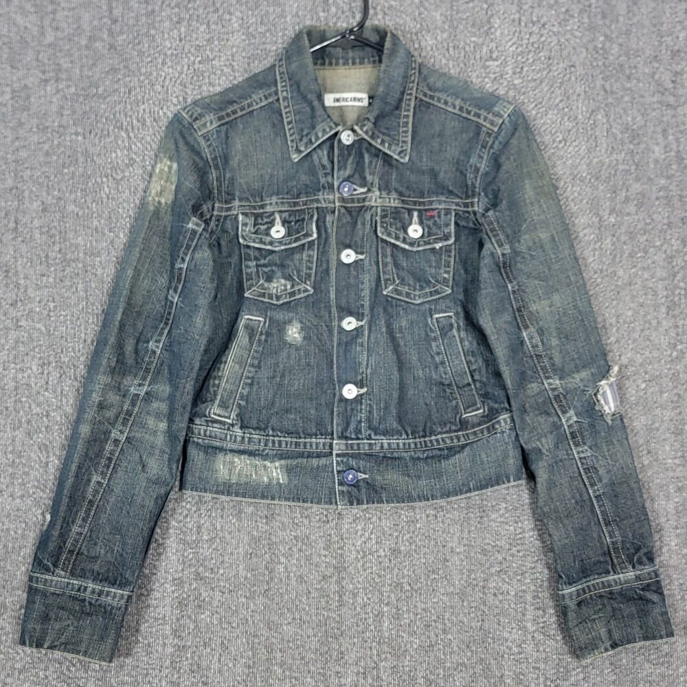 Vintage Americanino Trucker Jacket Womens XS* Blue Distressed Cropped Denim